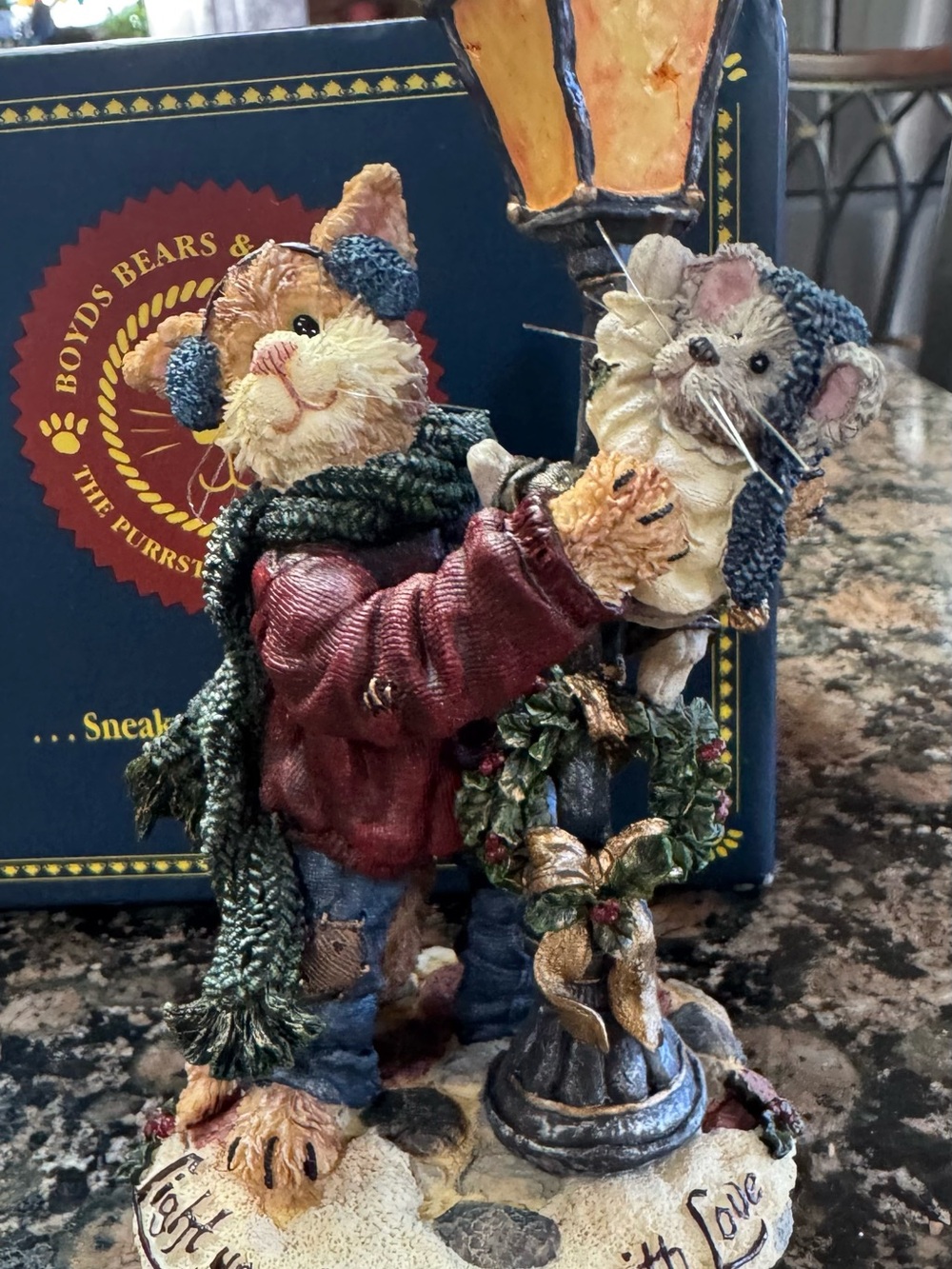 Festive Cat Ornament in Red Jacket with Green Scarf - Boyds Bears